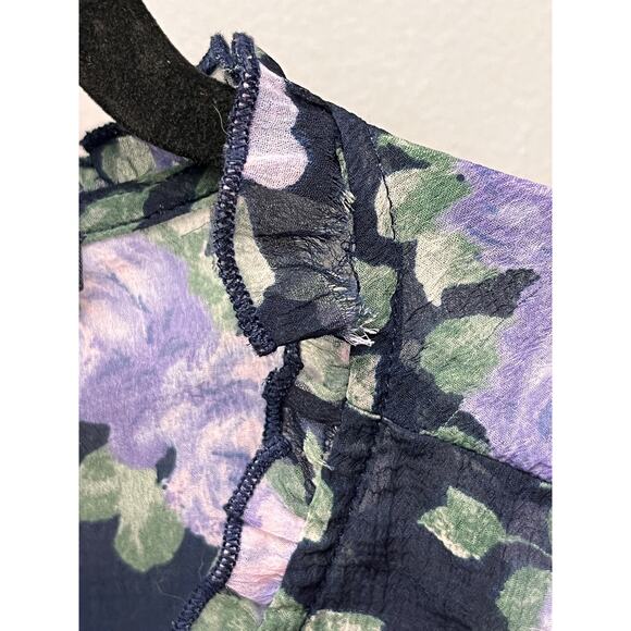 American Eagle Floral Ruffle Top Womens‎ Small Black Purple Sheer Feminine - Picture 5 of 9